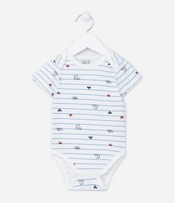 Body Infantil em Algodão com Estampa de Mini Ícones Náutico - Tam 0 a 18 meses
