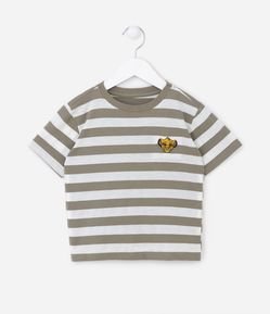 Camiseta Infantil Listradinha com Bordado do Simba - Tam 1 a 5 anos