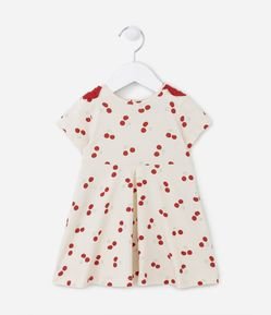Vestido Infantil com Laço no Ombro e Estampa de Cerejinhas - Tam 0 a 18 Meses