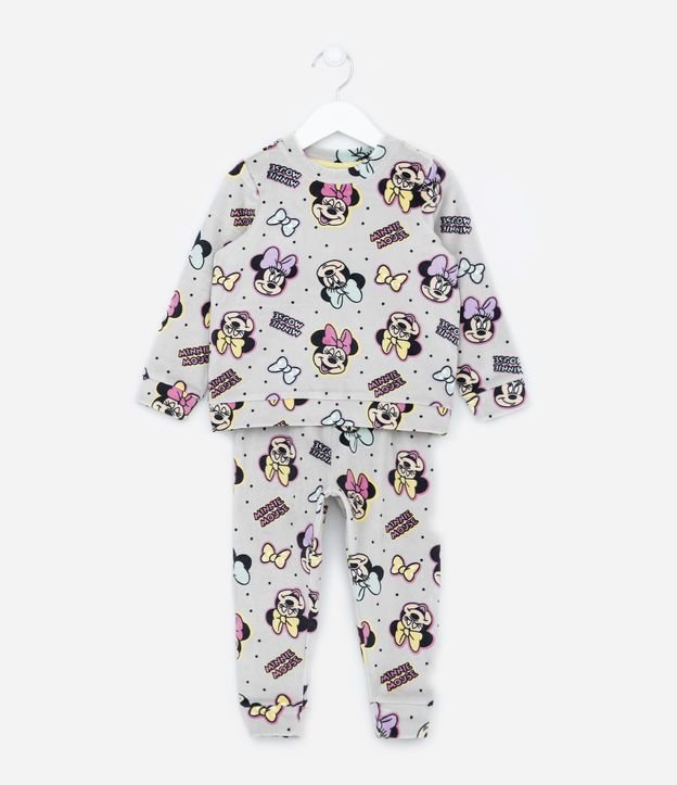 Pijama Longo Infantil em Plush com Estampa Minnie - Tam 1 a 8 Anos