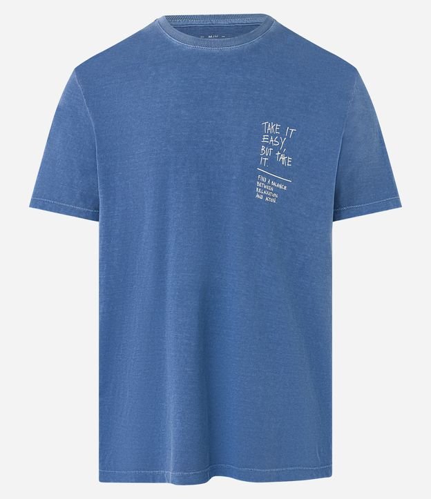 Camiseta Comfort em Meia Malha Estonada com Lettering Azul Médio 5