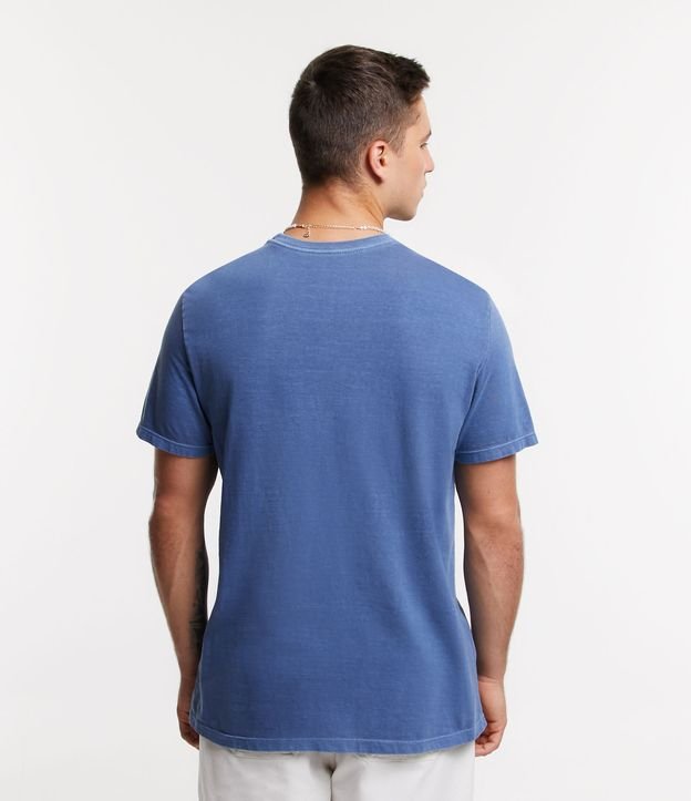 Camiseta Comfort em Meia Malha Estonada com Lettering Azul Médio 3