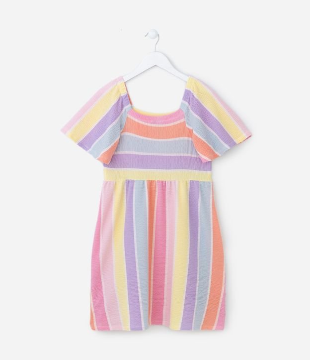 Vestido Infantil Texturizado com Estampa de Listras - Tam 5 a 14 Anos