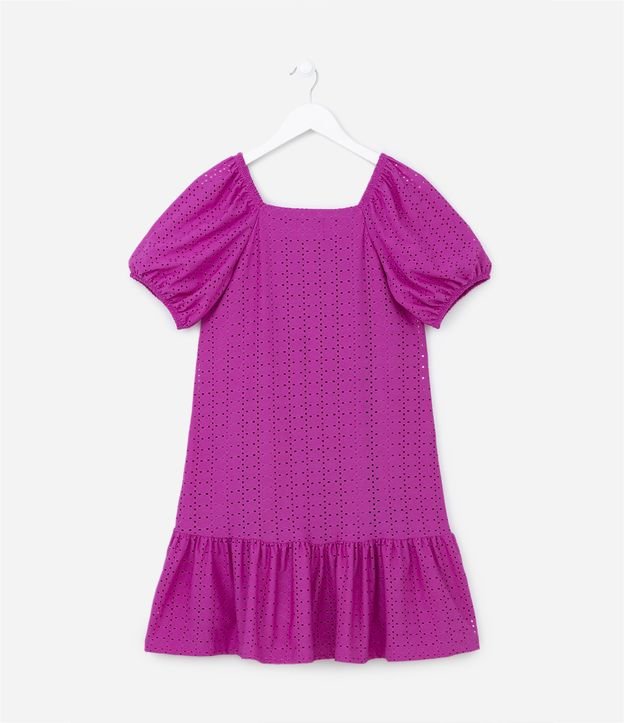 Vestido Infantil em Laise com Manga Bufante e Babadinho - Tam 5 a 14 Anos Rosa 2