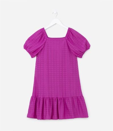 Roupa para boneca Barbie em crochê - vestido roxo com mangas bufantes.