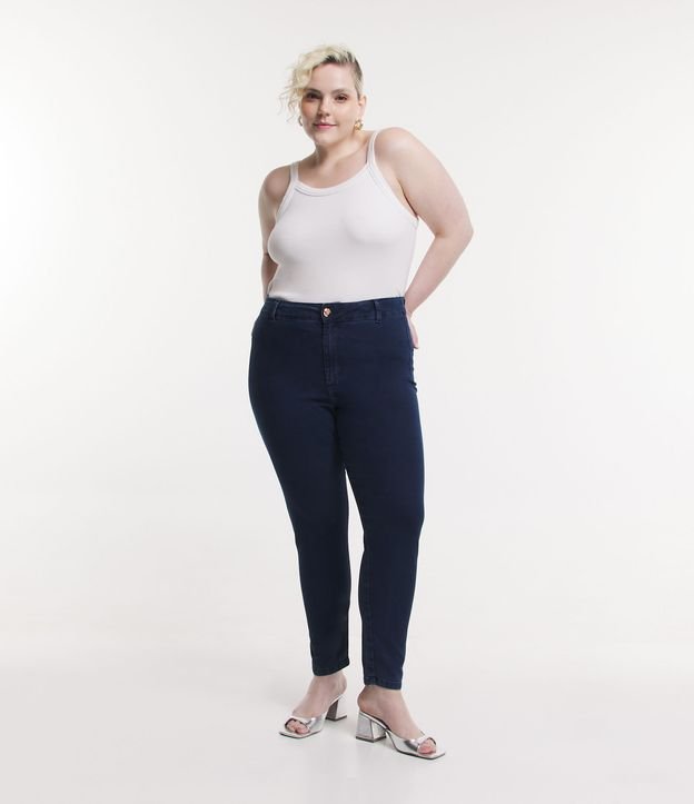 Calça Skinny em Jeans Sem Costura Lateral Curve & Plus Size Azul 1