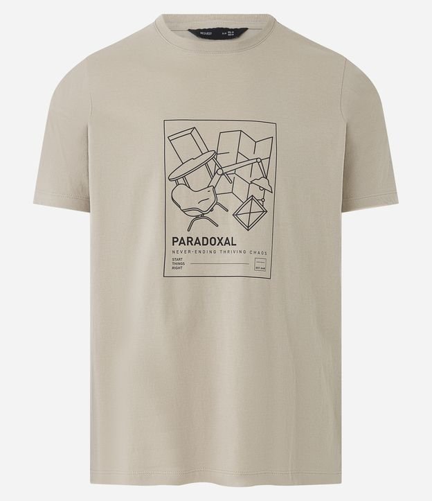 Camiseta Comfort em Meia Malha com Estampa de Arquitetura Paradoxal Bege 5