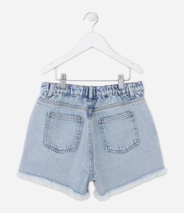 Short Jeans Infantil com Cintura Alta e Strass Aplicados - Tam 5 a 14 anos Azul 2