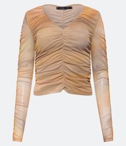 Blusa Drapeada em Tule com Estampa Tie Dye