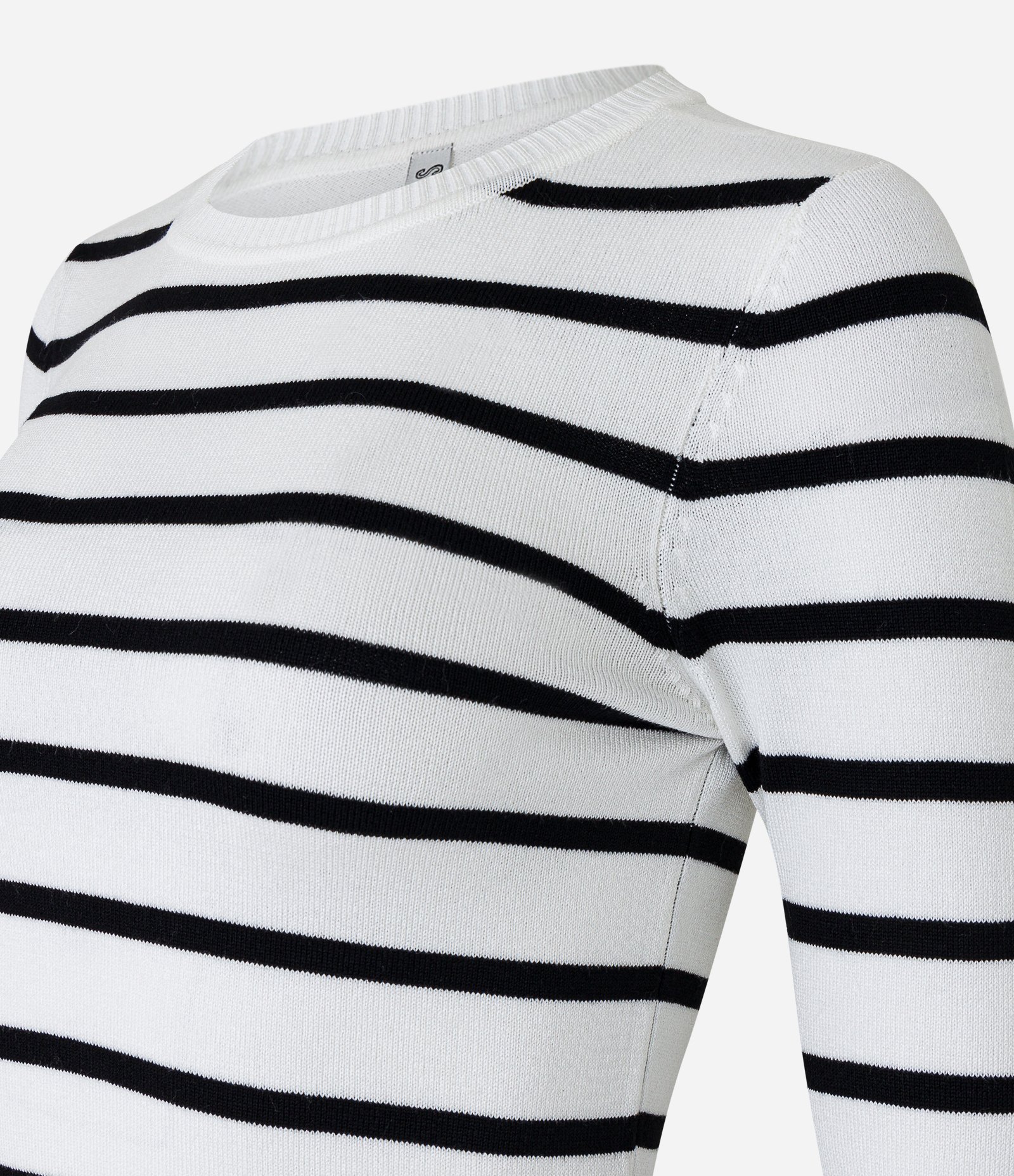 Blusa em Viscose Listrado com Punhos e Barra Canelada Branco/Preto 5