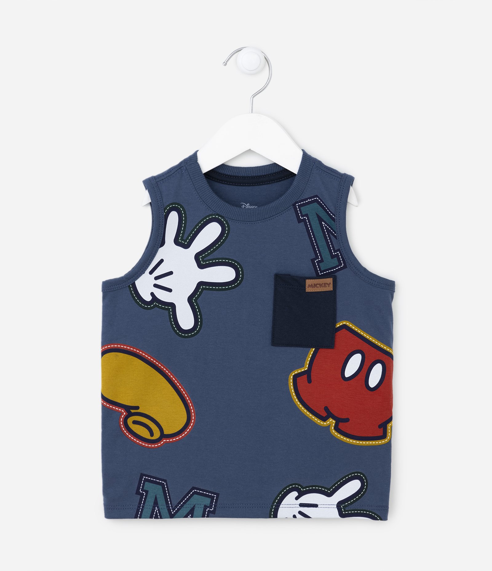 Regata Infantil com Estampa do Mickey e Bolsinho - Tam 1 a 5 Anos Azul 1