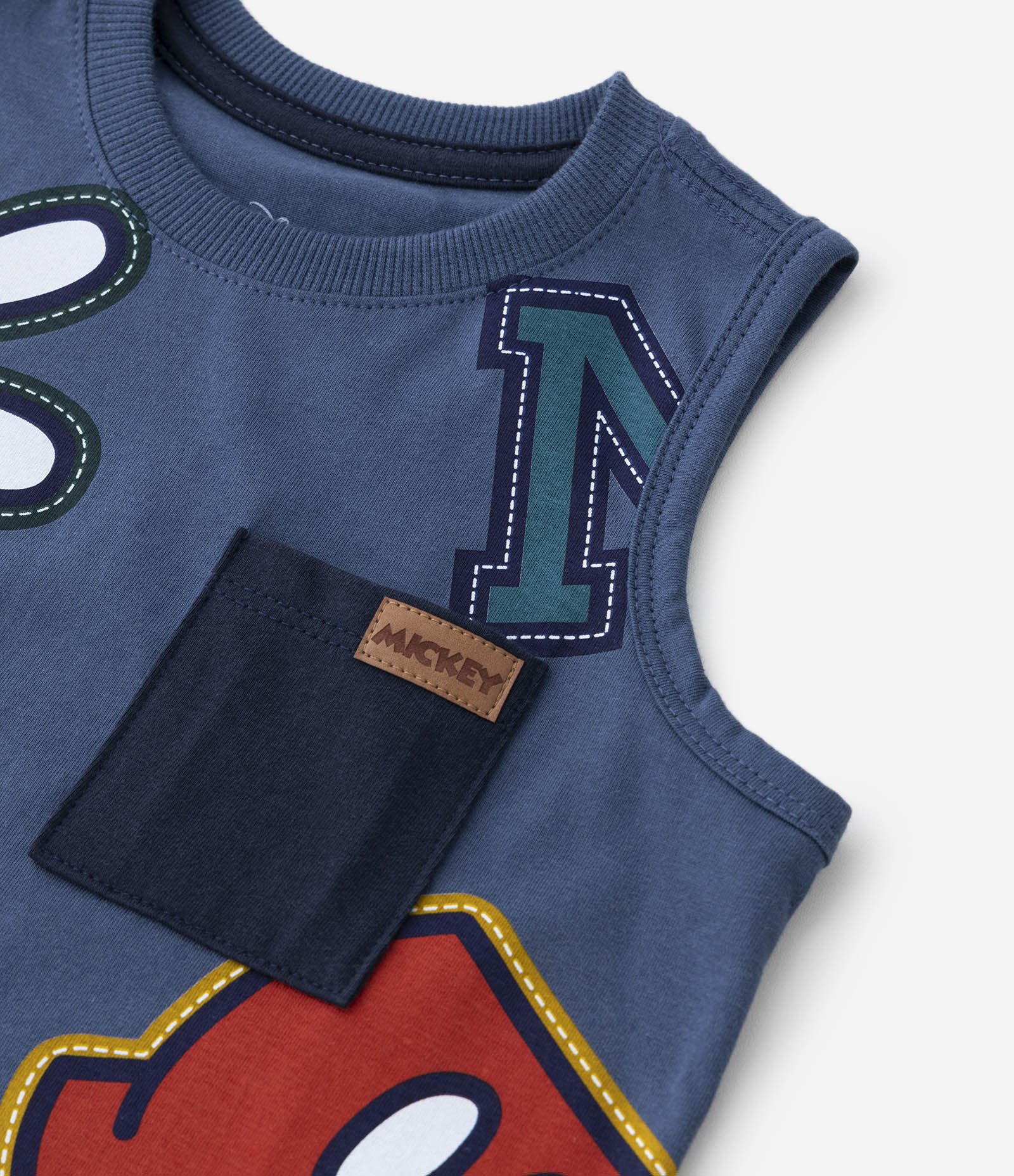 Regata Infantil com Estampa do Mickey e Bolsinho - Tam 1 a 5 Anos Azul 4