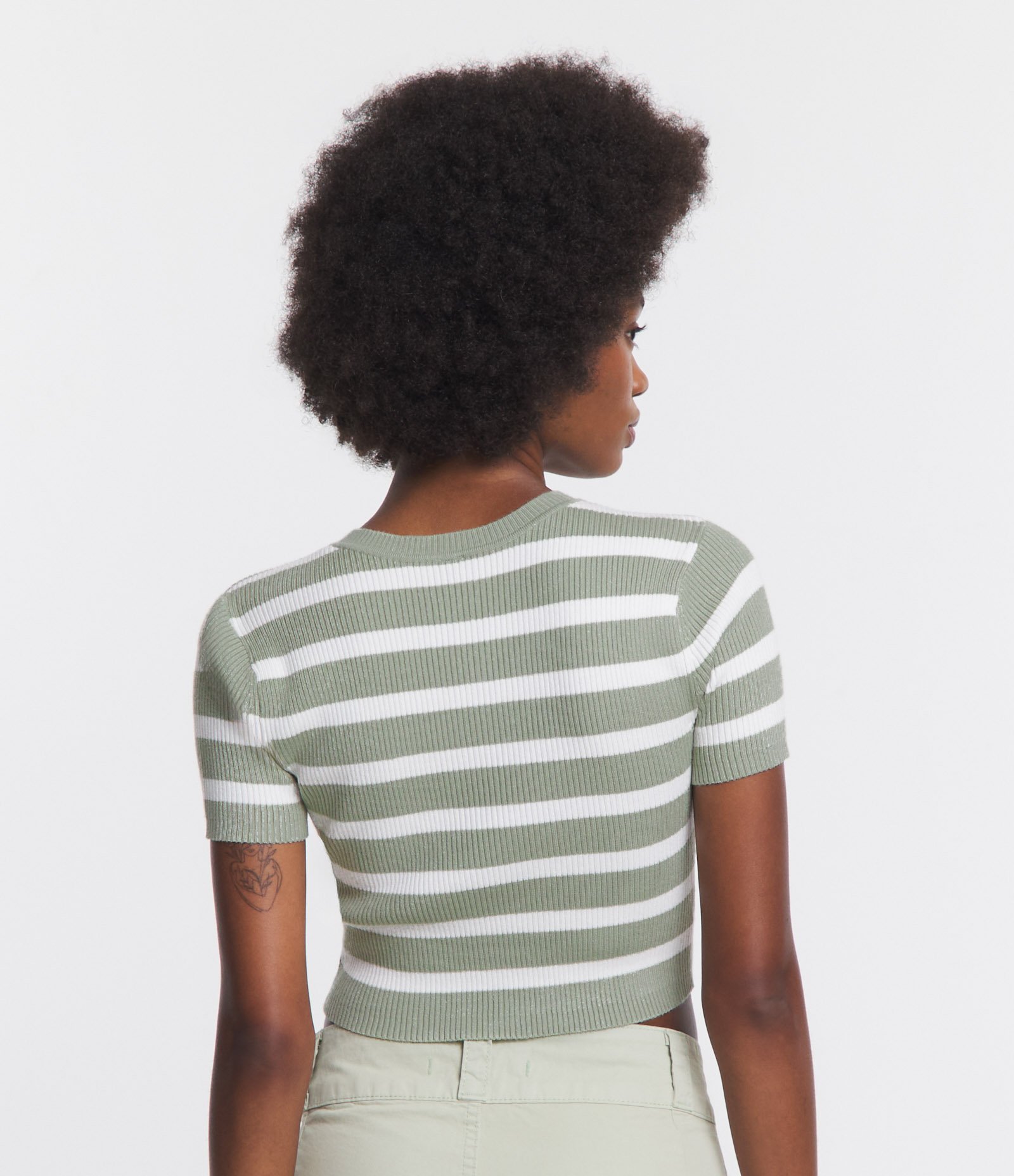 Blusa Cropped em Tricô Listradinho Verde 3