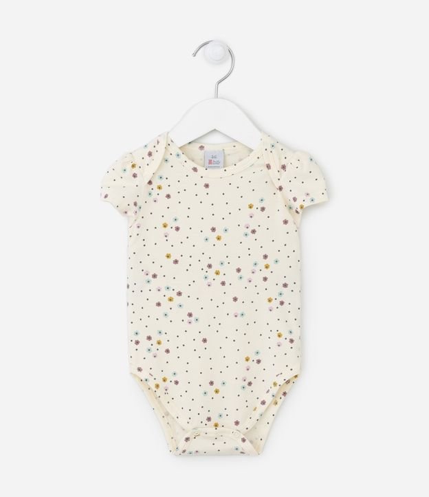 Body Infantil com Estampa Poá e Florzinhas - Tam 0 a 18 Meses