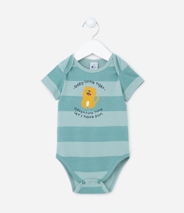 Body Infantil com Estampa Listradinha com Tigre - Tam 0 a 18 meses