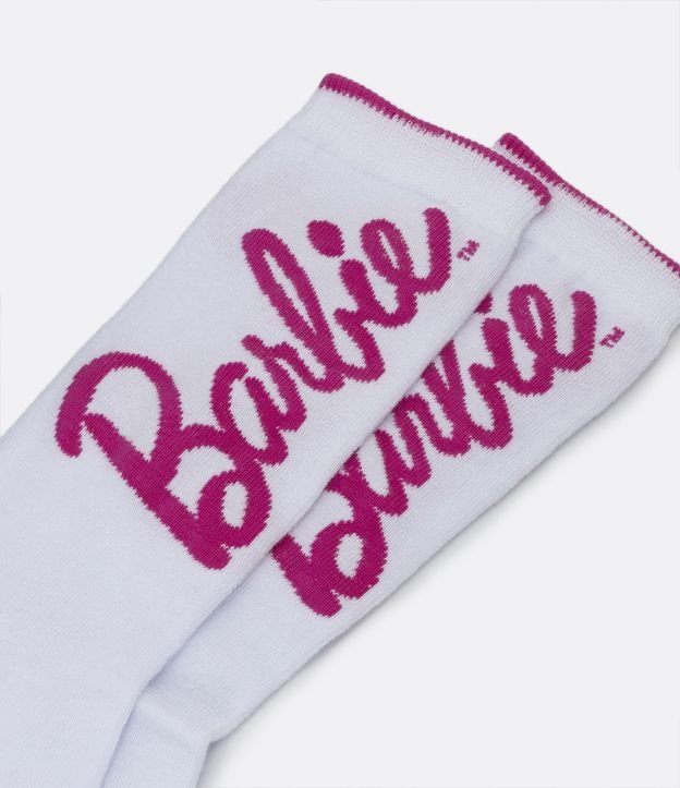 Meia Cano Alto em Algodão com Lettering Barbie Rosa