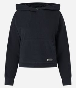 Blusão Esportivo Canguru com Capuz e Textura Canelada