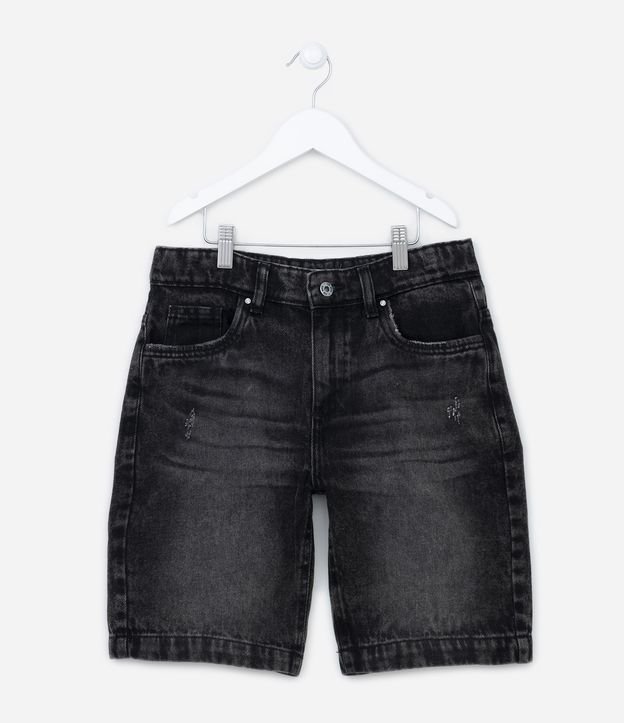 Bermuda Jeans Infantil com Puídos e Desgastes - Tam 5 a 14 anos Preto 1