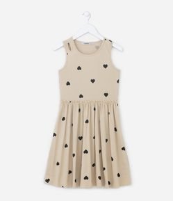 Vestido Infantil Texturizada com Estampa de Corações - Tam 5 a 14 anos