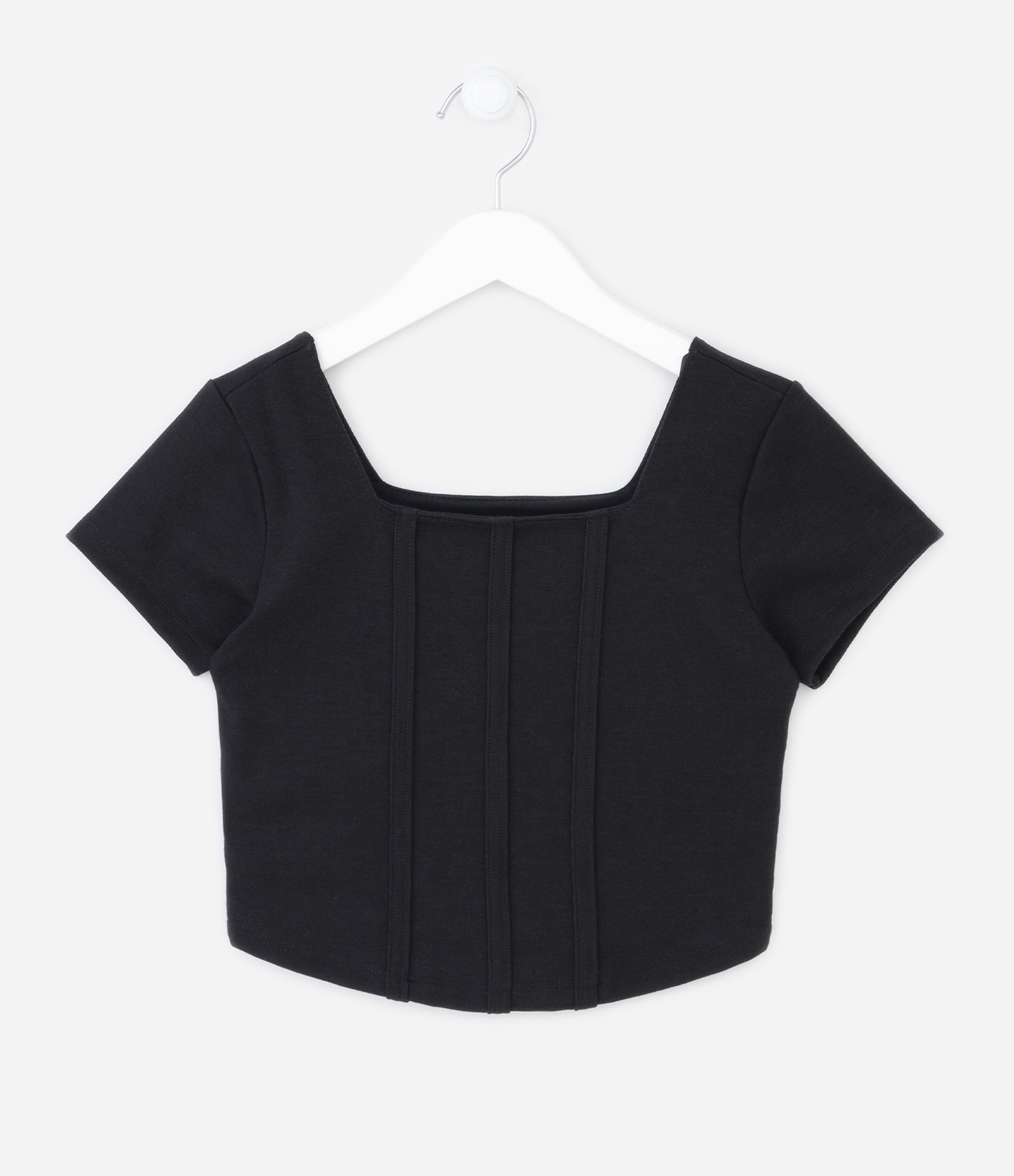 Blusa Cropped Infantil em Ponto Roma Corsetada - Tam 5 a 14 Anos Preto 1