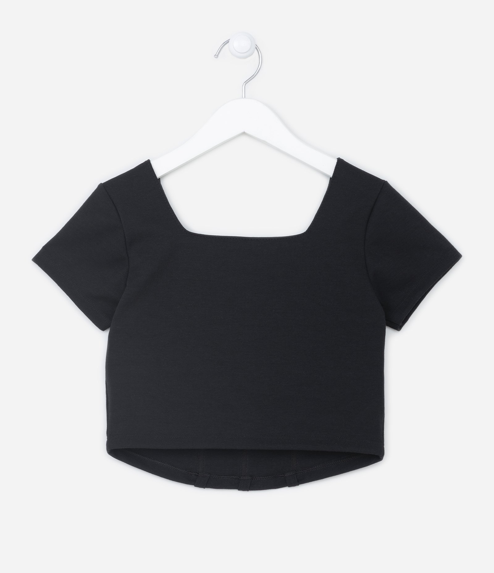 Blusa Cropped Infantil em Ponto Roma Corsetada - Tam 5 a 14 Anos Preto 2