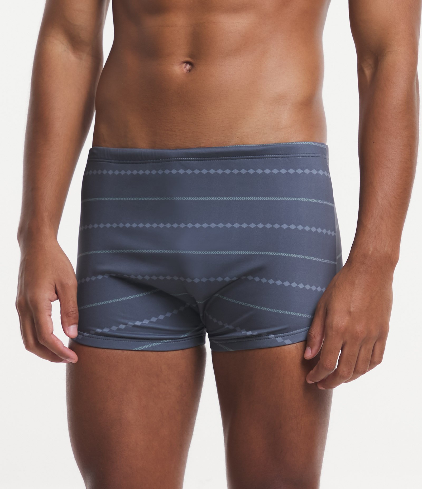 Sunga Boxer com Estampa de Listras Étnicas Cinza Escuro 2