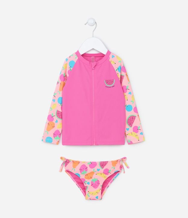 Conjunto de Biquíni Infantil com Proteção UV e Estampa de Frutinhas - Tam 6 meses a 4 anos