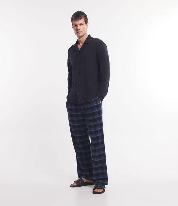 Calça de Pijama em Flanela com Estampa Xadrez Azul 1