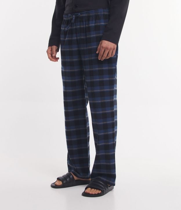 Calça de Pijama em Flanela com Estampa Xadrez Azul 2