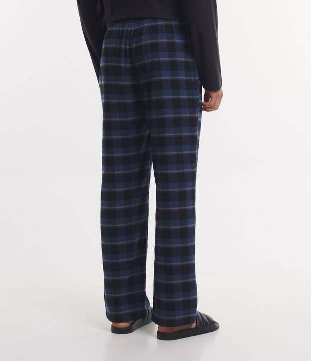 Calça de Pijama em Flanela com Estampa Xadrez Azul 3