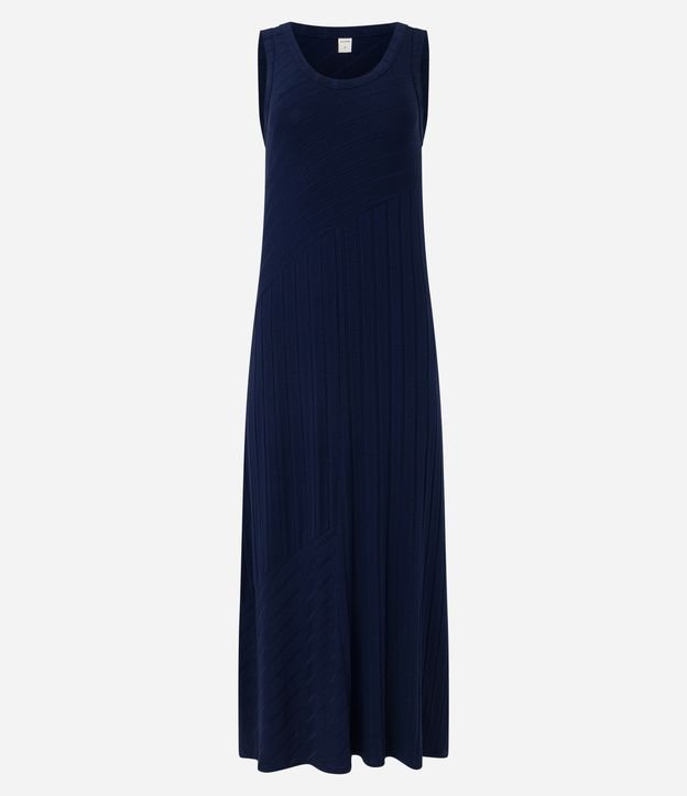 Vestido Midi Evasê em Viscose Texturizada com Recorte Azul 6