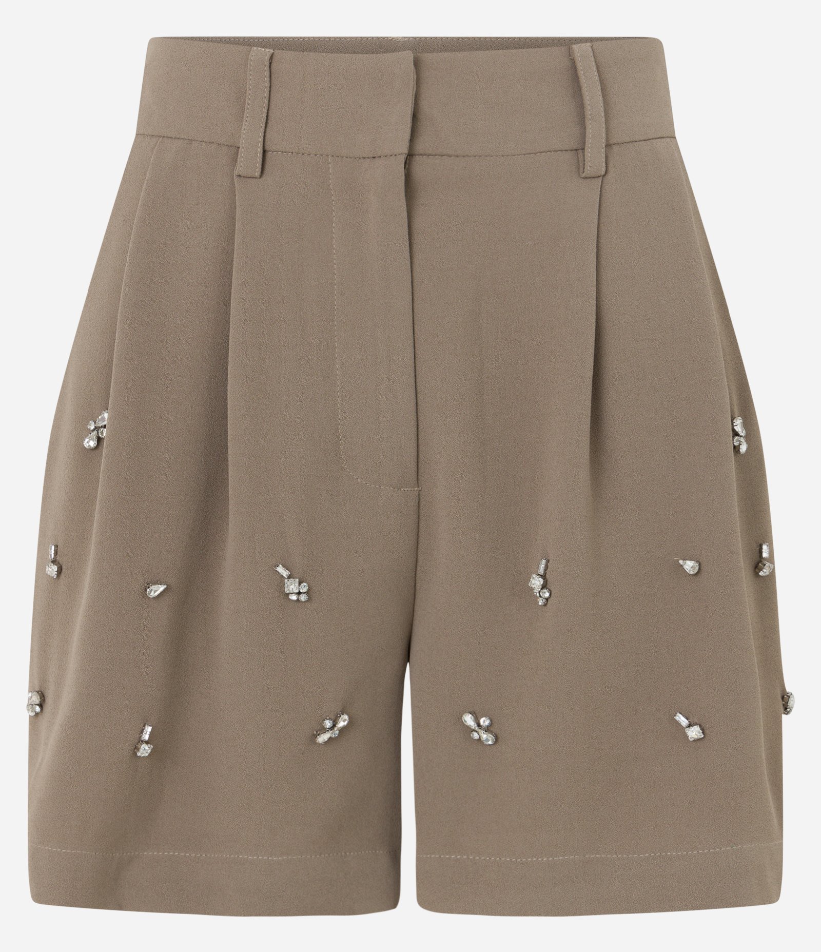 Short Alfaiado com Pregas e Bordado de Chatons Marrom 6