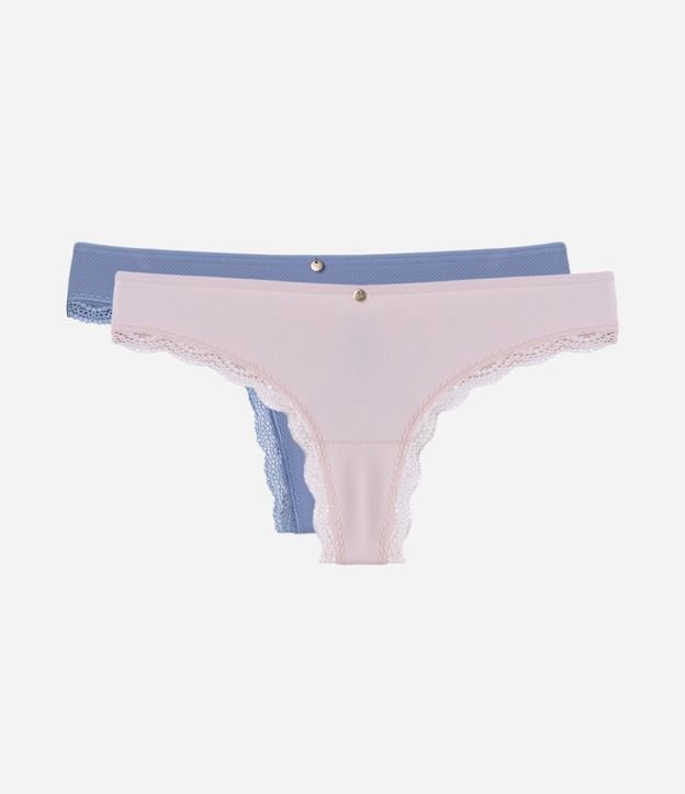 Kit 02 Calcinhas Biquíni Fio Duplo em Poliamida com Renda na Cava