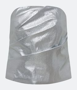 Blusa Tomara que Caia Alfaiatada em Tecido Metalizado com Detalhe Drapeado