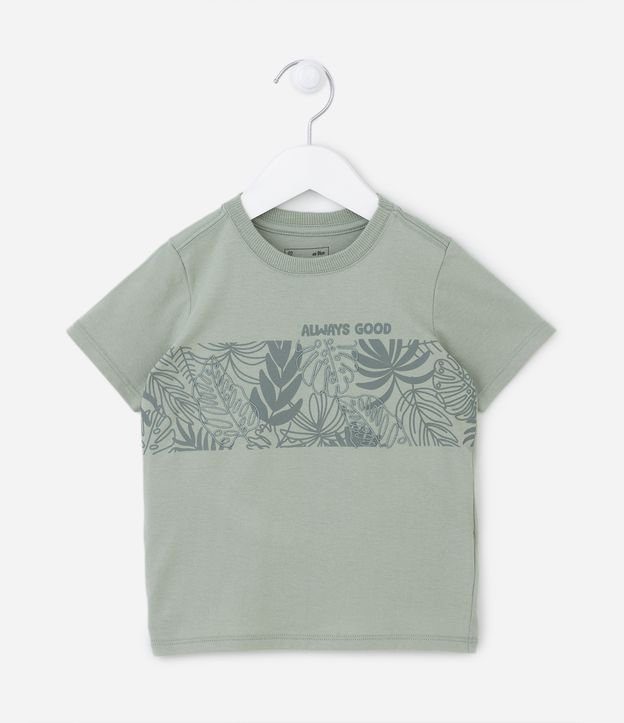 Camiseta Infantil com Estampado de Folhagens - Tam 1 a 5 anos Verde 1