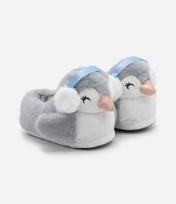 Pantufa Fechada Infantil em Fleece com Carinha de Pinguim - Tam 29/30 ao 35/36
