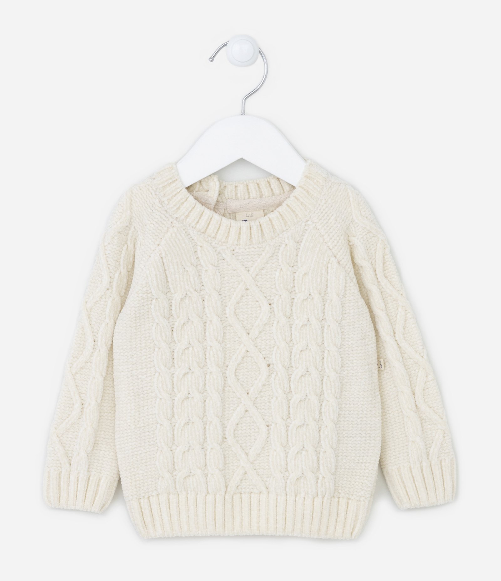 Blusão Infantil em Tricô com Textura Trançada - Tam 0 a 18 meses Bege 1