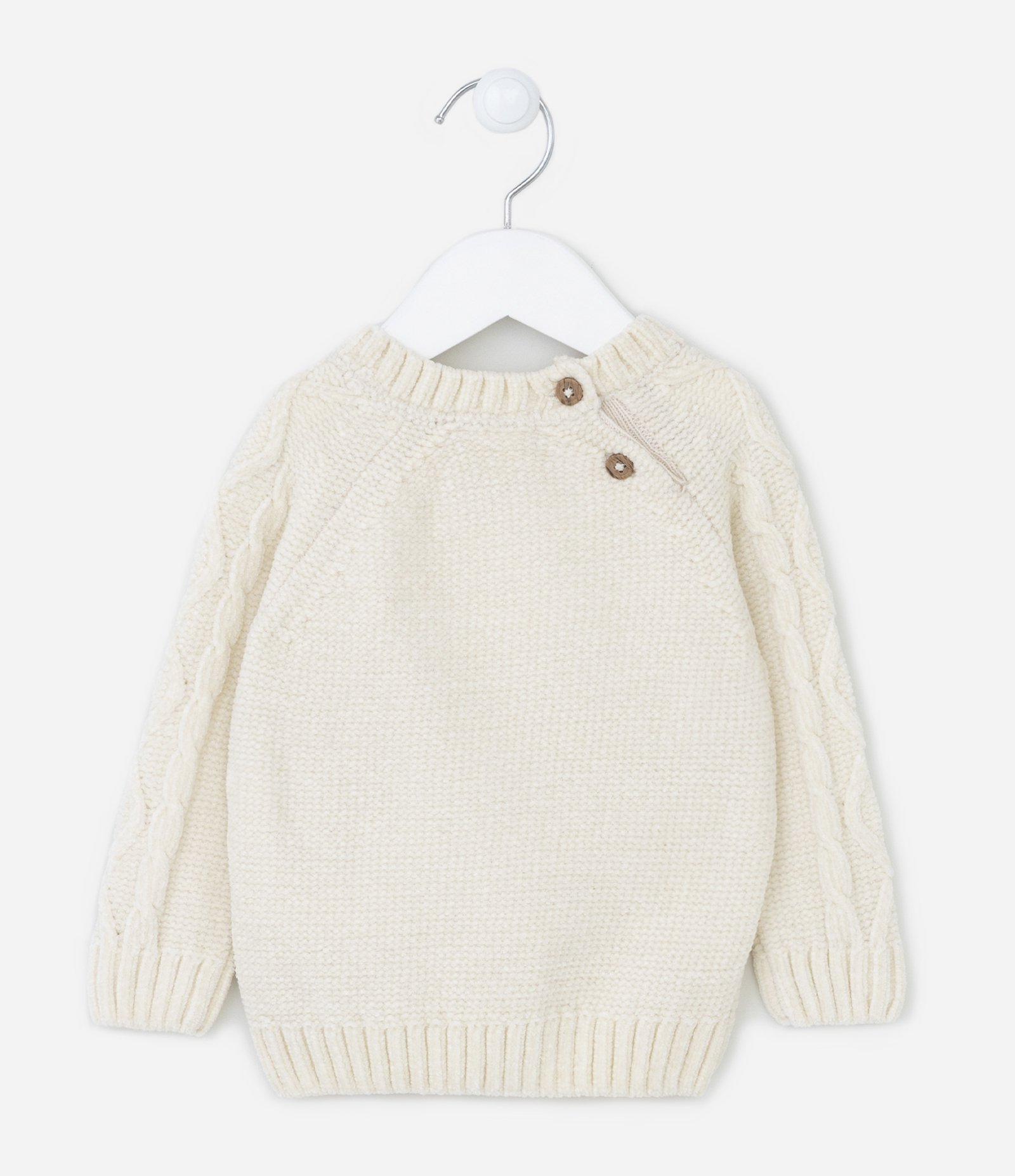 Blusão Infantil em Tricô com Textura Trançada - Tam 0 a 18 meses Bege 2