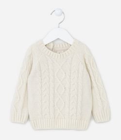 Blusão Infantil em Tricô com Textura Trançada - Tam 0 a 18 meses