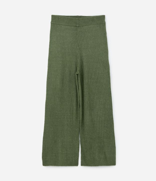 Calça Pantalona em Tricô Texturizado de Listras Curve & Plus Size Verde Escuro 5