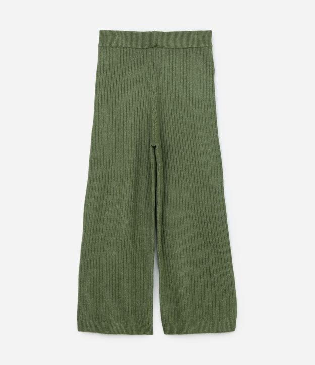 Calça Pantalona em Tricô Texturizado de Listras Curve & Plus Size Verde Escuro 6