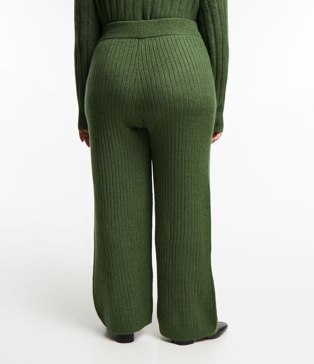 Calça Pantalona em Tricô Texturizado de Listras Curve & Plus Size Verde Escuro 3