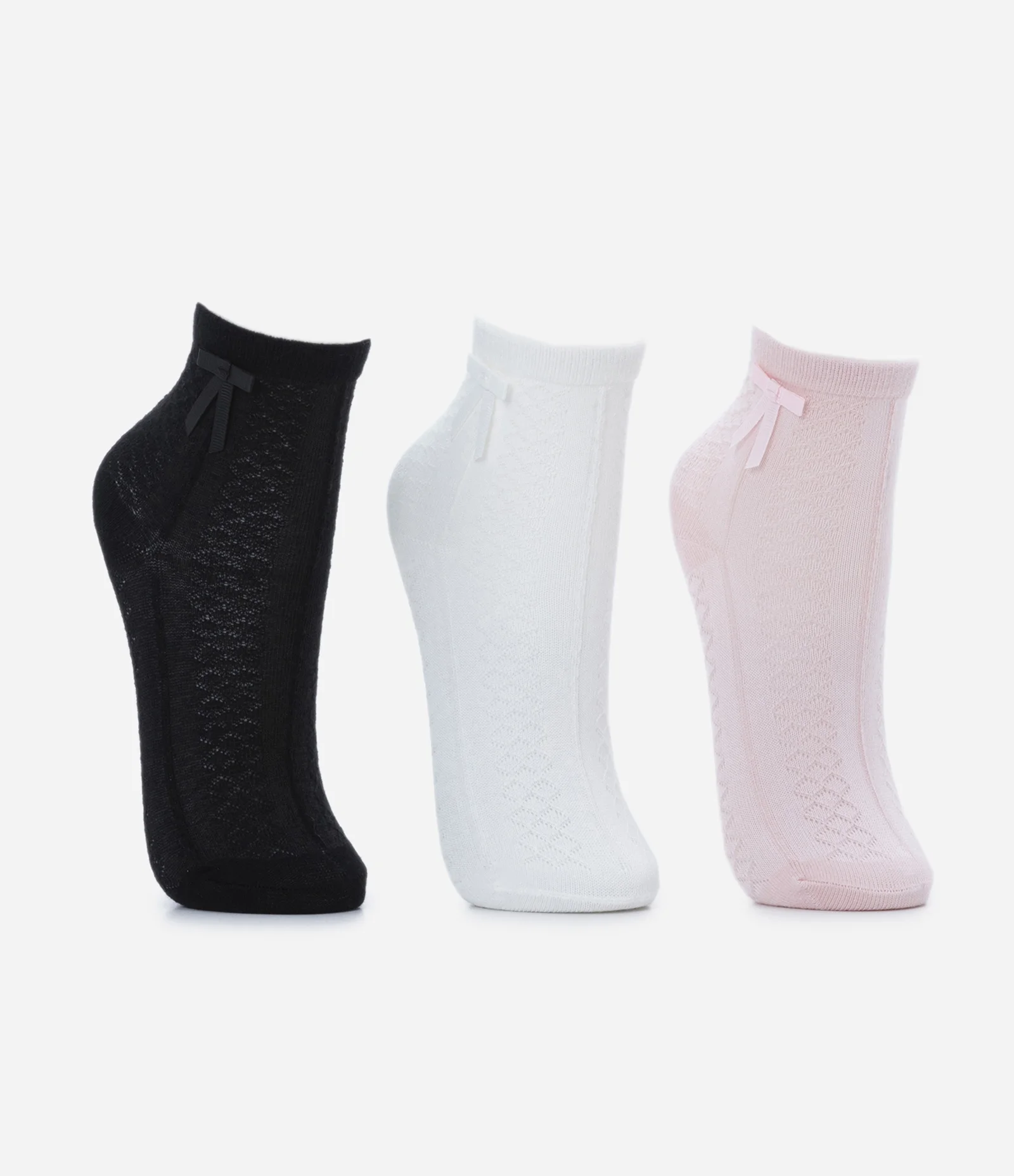 Kit 03 Pares de Meia Cano Médio em Algodão com Lacinho -Tam 19/22 ao 31/34 Rosa/ Branco/ Preto 2