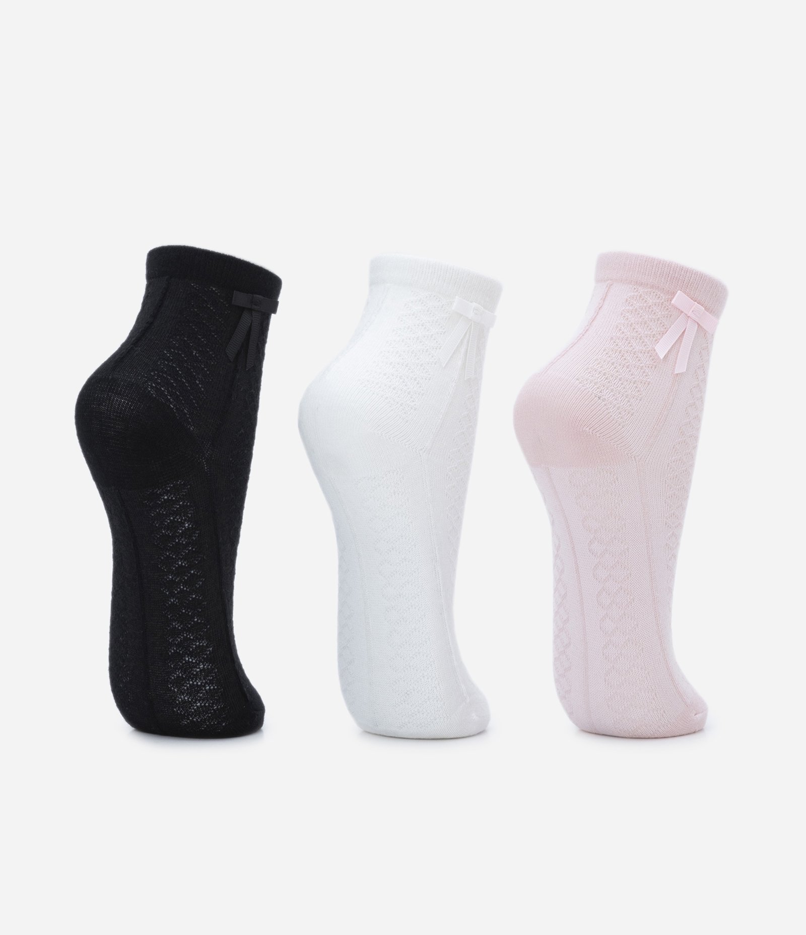 Kit 03 Pares de Meia Cano Médio em Algodão com Lacinho -Tam 19/22 ao 31/34 Rosa/ Branco/ Preto 3