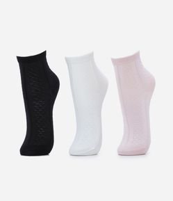 Kit 03 Pares de Meia Cano Médio em Algodão com Lacinho -Tam 19/22 ao 31/34