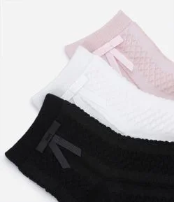 Kit 03 Pares de Meia Cano Médio em Algodão com Lacinho -Tam 19/22 ao 31/34