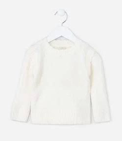 Suéter Infantil com Babadinho e Textura - Tam 0 a 18 meses