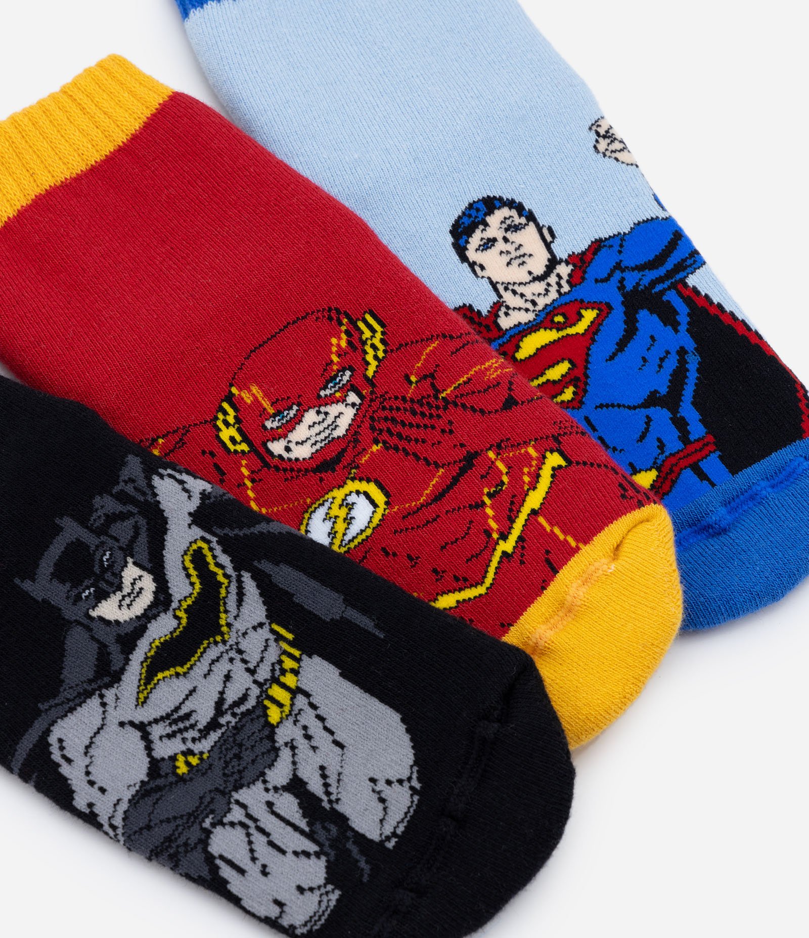 Kit 03 Meias Atoalhdas Infantis com Estampa da Liga da Justiça - Tam 19 a 34 Super-Homem/Flash/Batman 3