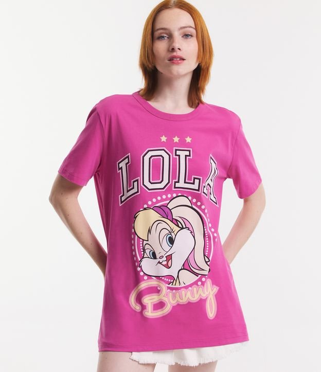 Camiseta Alongada em Meia Malha com Estampa Lola Bunny Rosa Lojas Renner