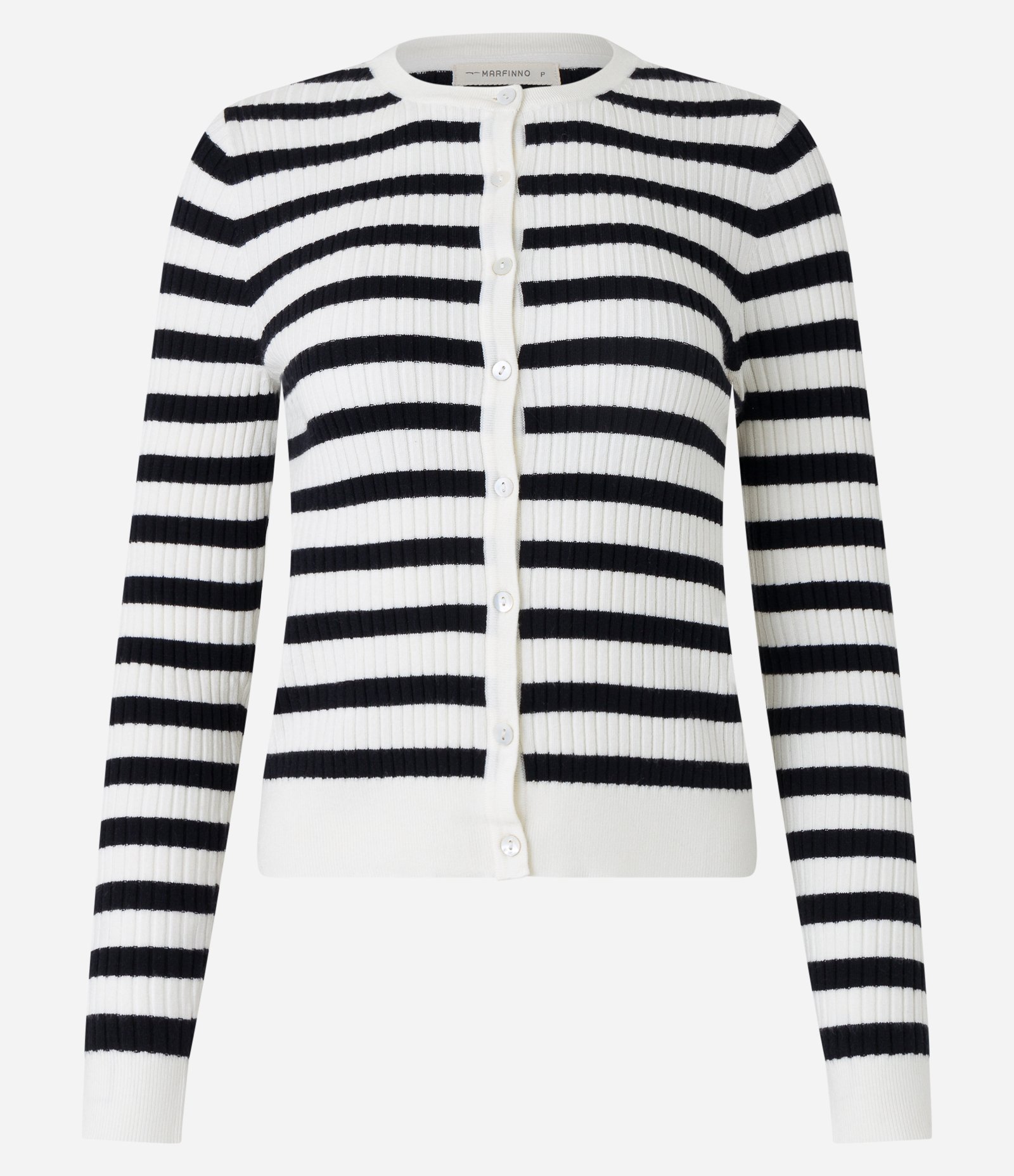 Cardigan em Tricô com Abotoamento e Estampa Listrada Branco/ Preto 6